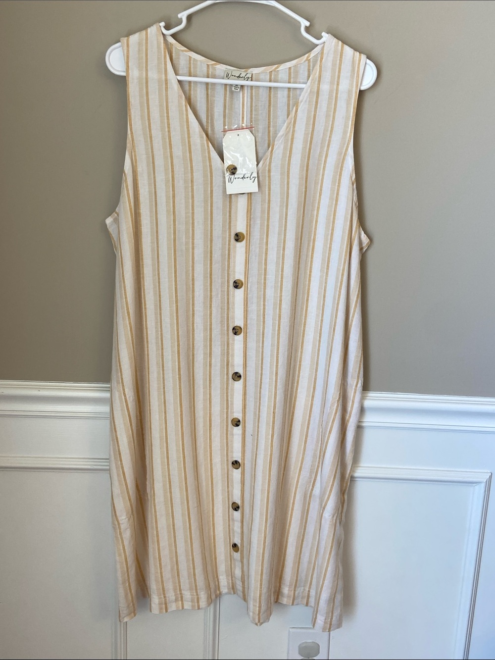 Wonderly Linen Blend Striped Sleeveless Button-Front Midi Dress Size XL, Beach